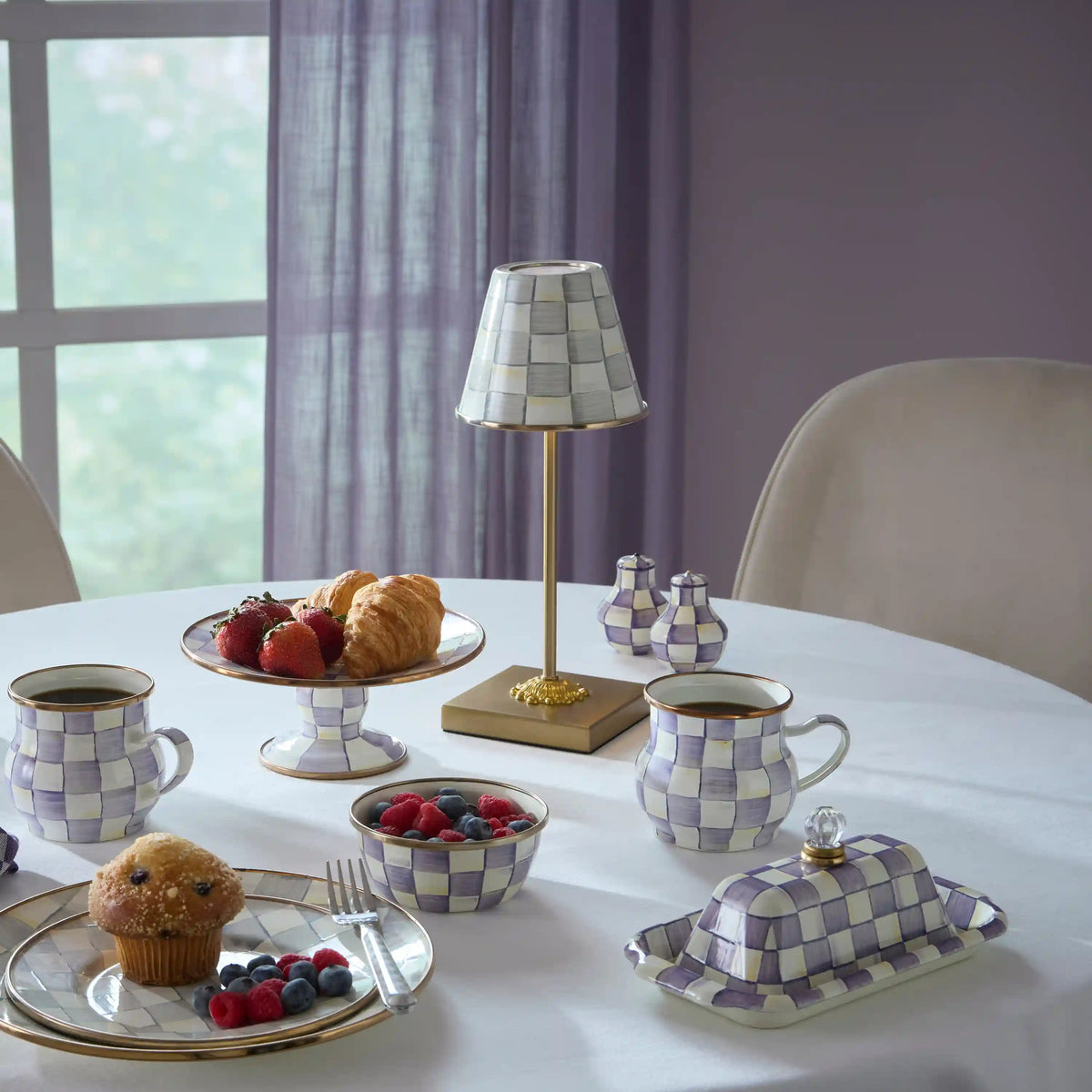 Violet Check LED Rechargeable Cafe Table Lamp