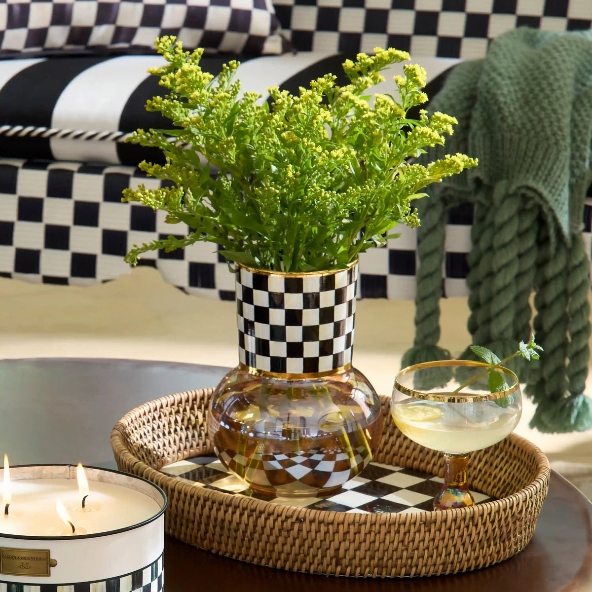 Sterling Check Glass Vase
