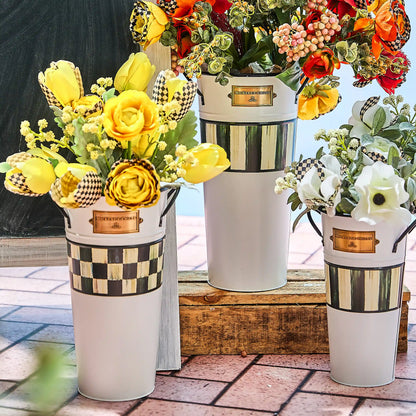 Rosy Stripe Flower Buckets, Set of 3