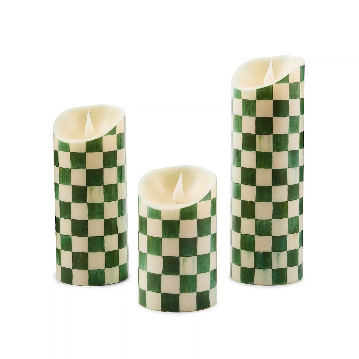 Emerald Check Flameless 5" Pillar Candle