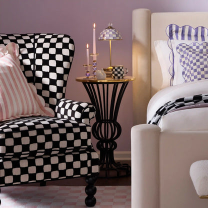 Mocha Check Pedestal Accent Table