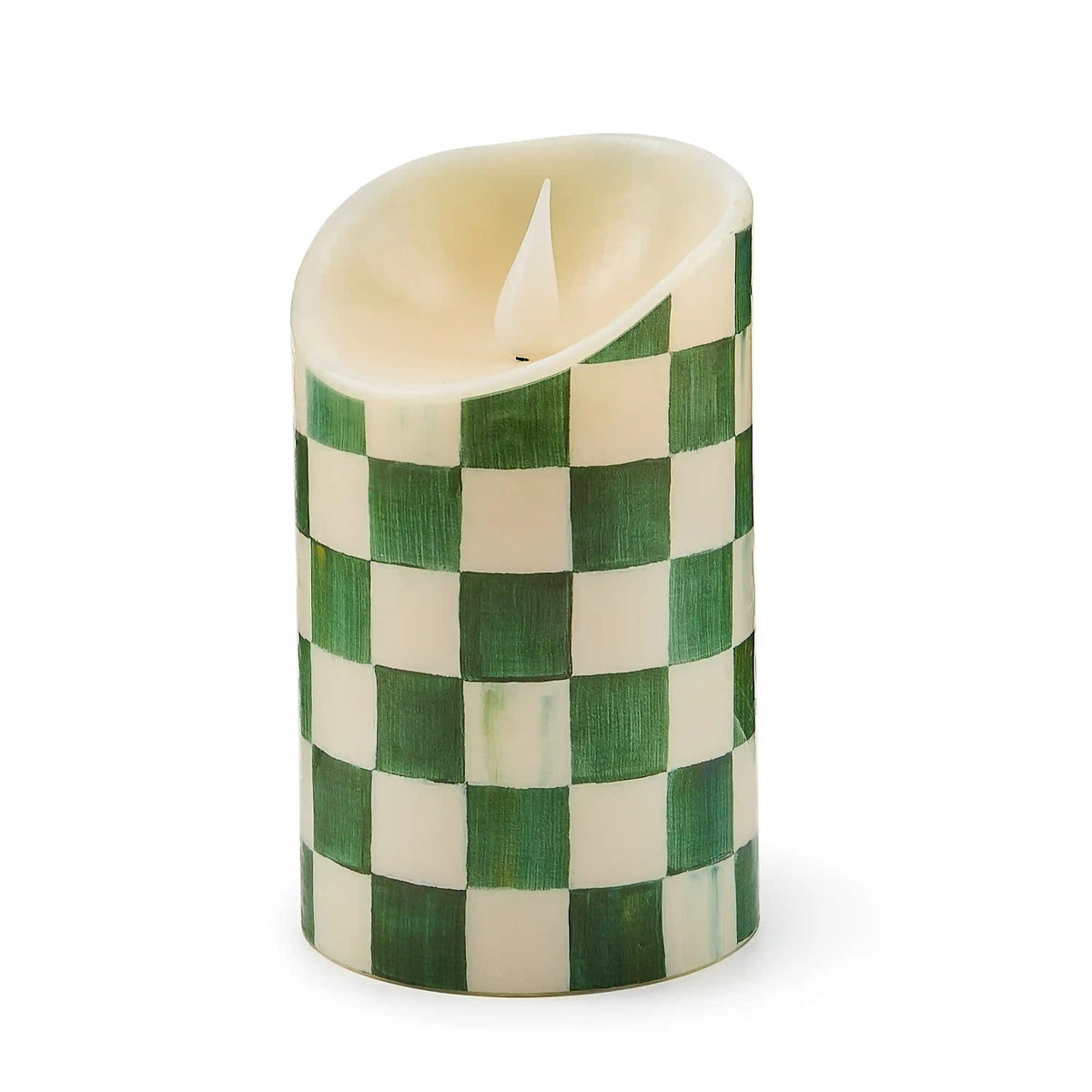 Emerald Check Flameless 7" Pillar Candle