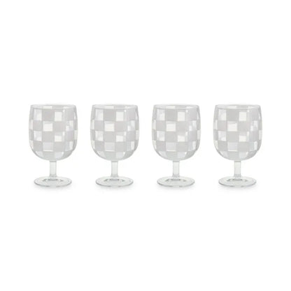 White Check Acrylic Water Goblets, Set of 4