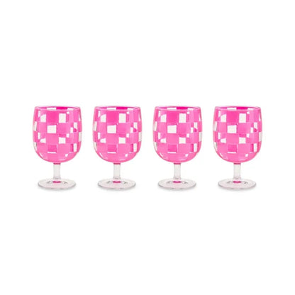 Pink Check Acrylic Water Goblets, Set of 4