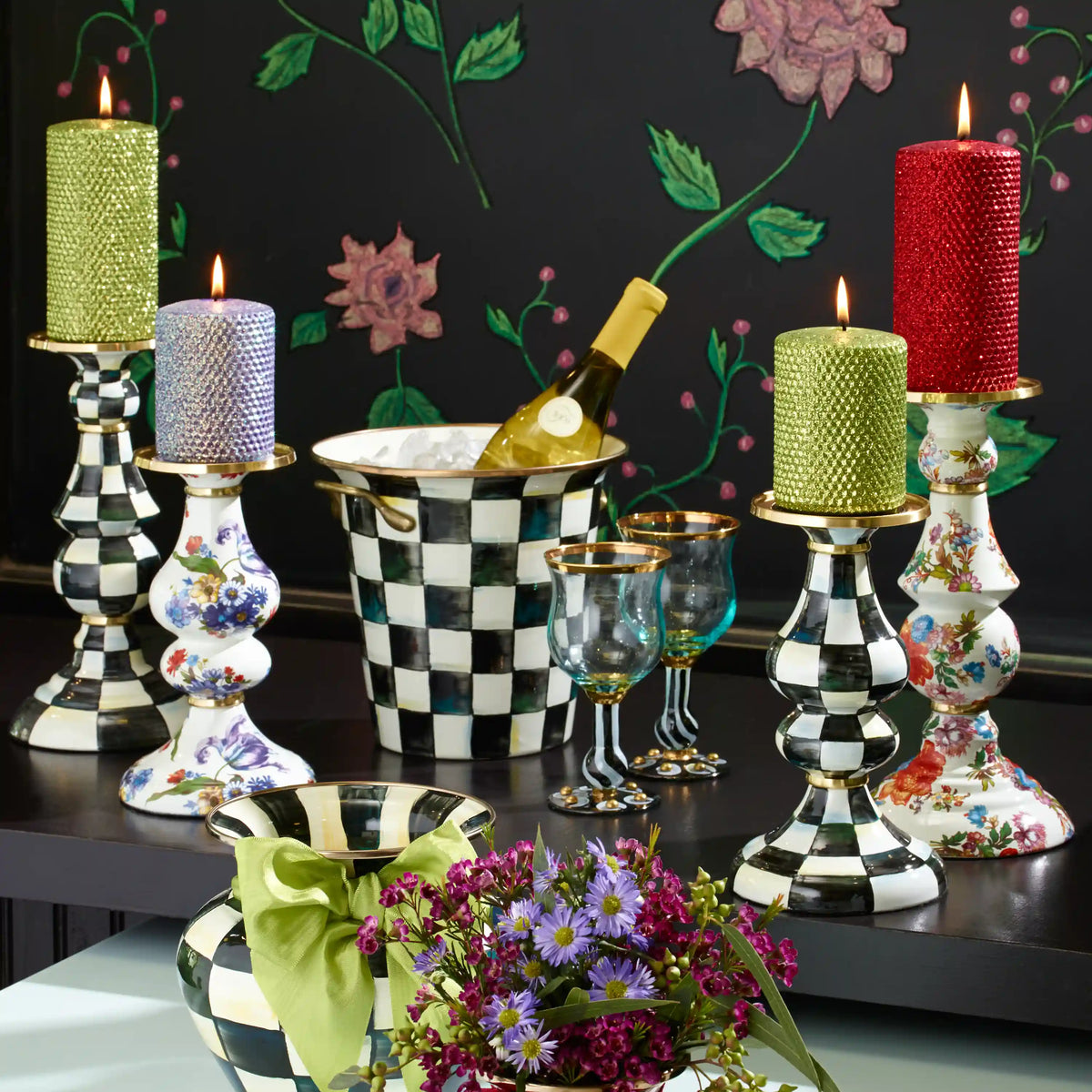 Mocha Check Medium Pillar Candlestick