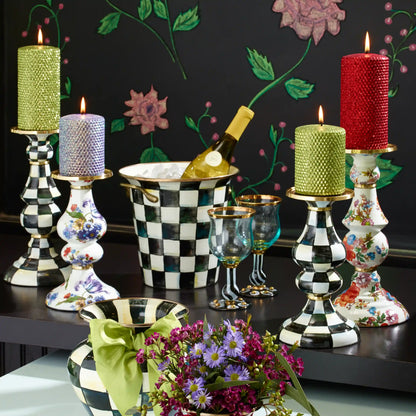 Mocha Check Medium Pillar Candlestick