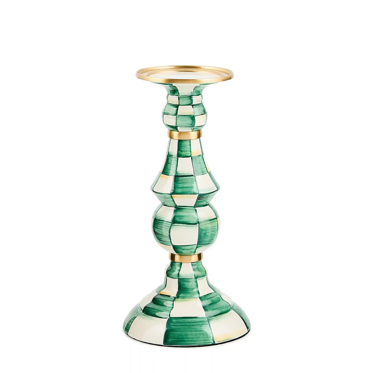 Emerald Check Medium Pillar Candlestick