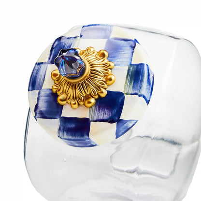Cookie Jar with Violet Check Lid