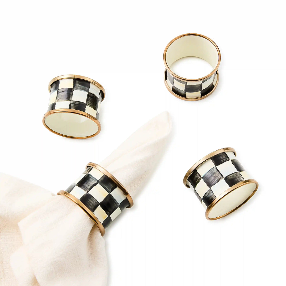Mocha Check Napkin Rings, Set of 4