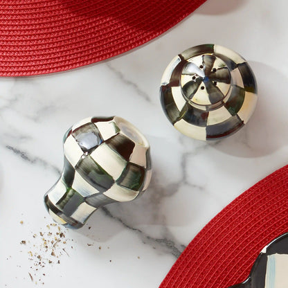 Violet Check Salt & Pepper Shakers
