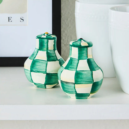 Emerald Check Large Salt & Pepper Shakers