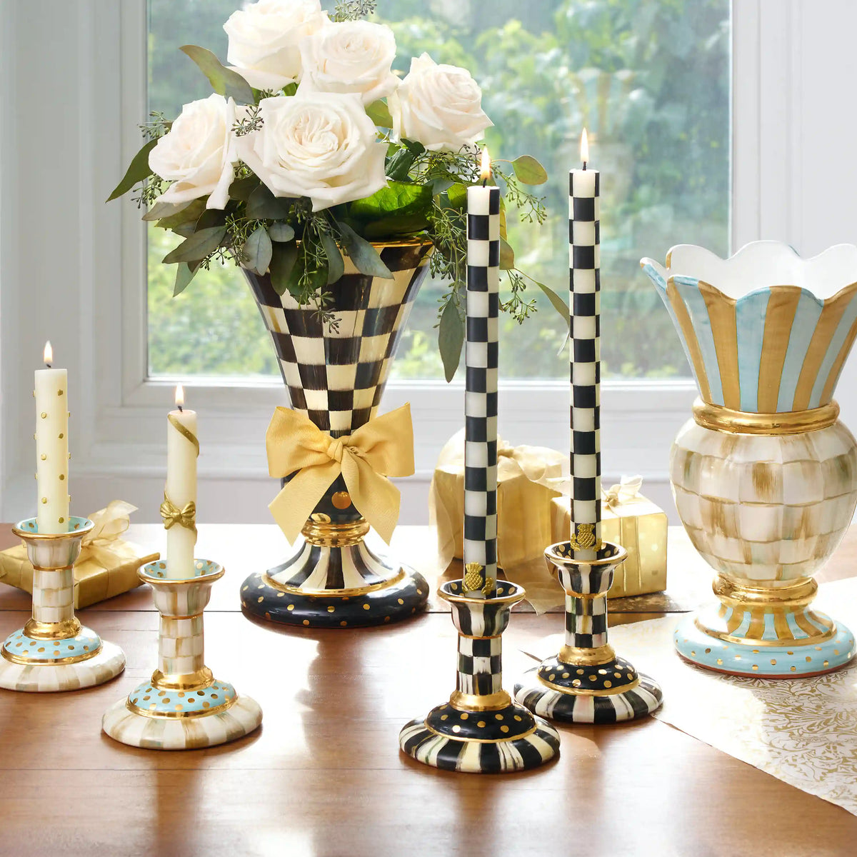 Check Black & Ivory Dinner Candles, Set of 2