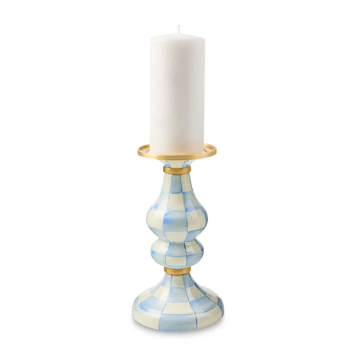 Mocha Check Medium Pillar Candlestick