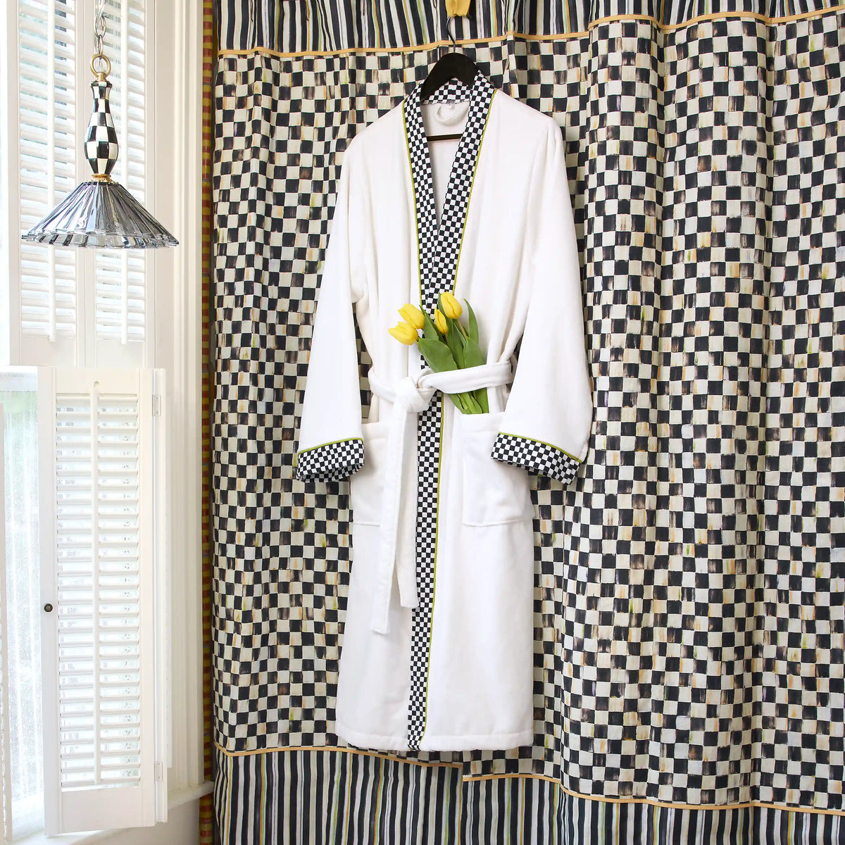 Rosy Check Shower Curtain