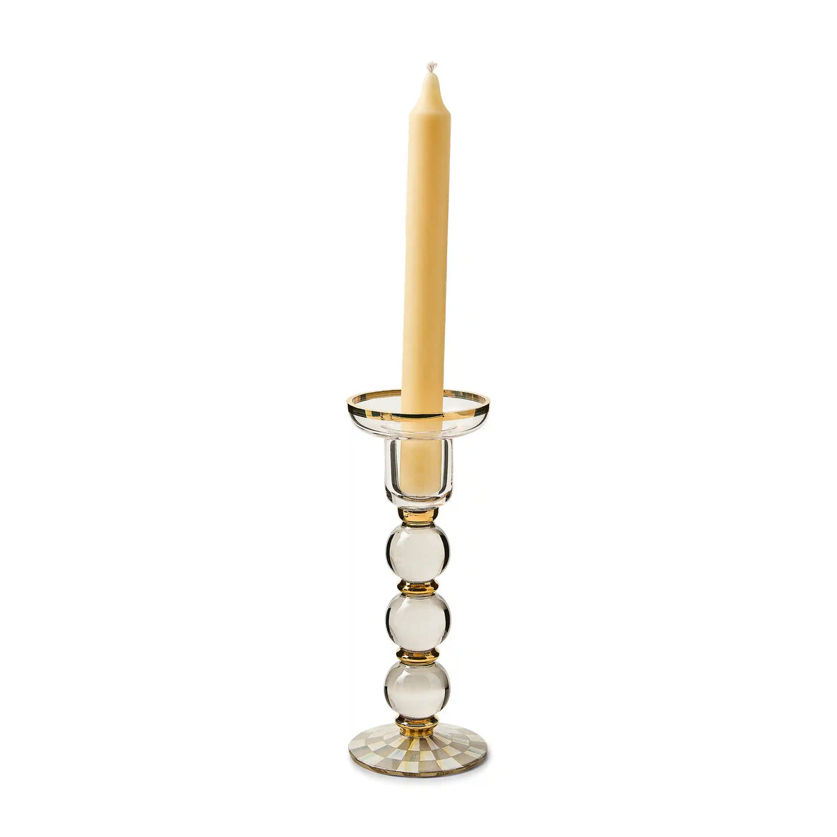Violet Check Small Glass Candlestick