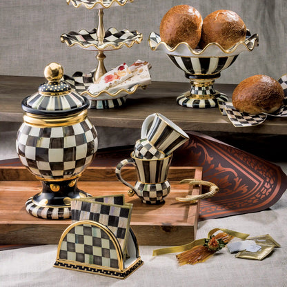 Mocha Check Ceramic Three Tier Sweet Stand