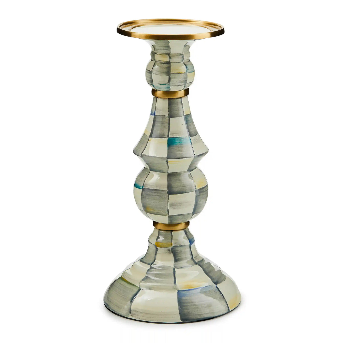 Violet Check Large Pillar Candlestick