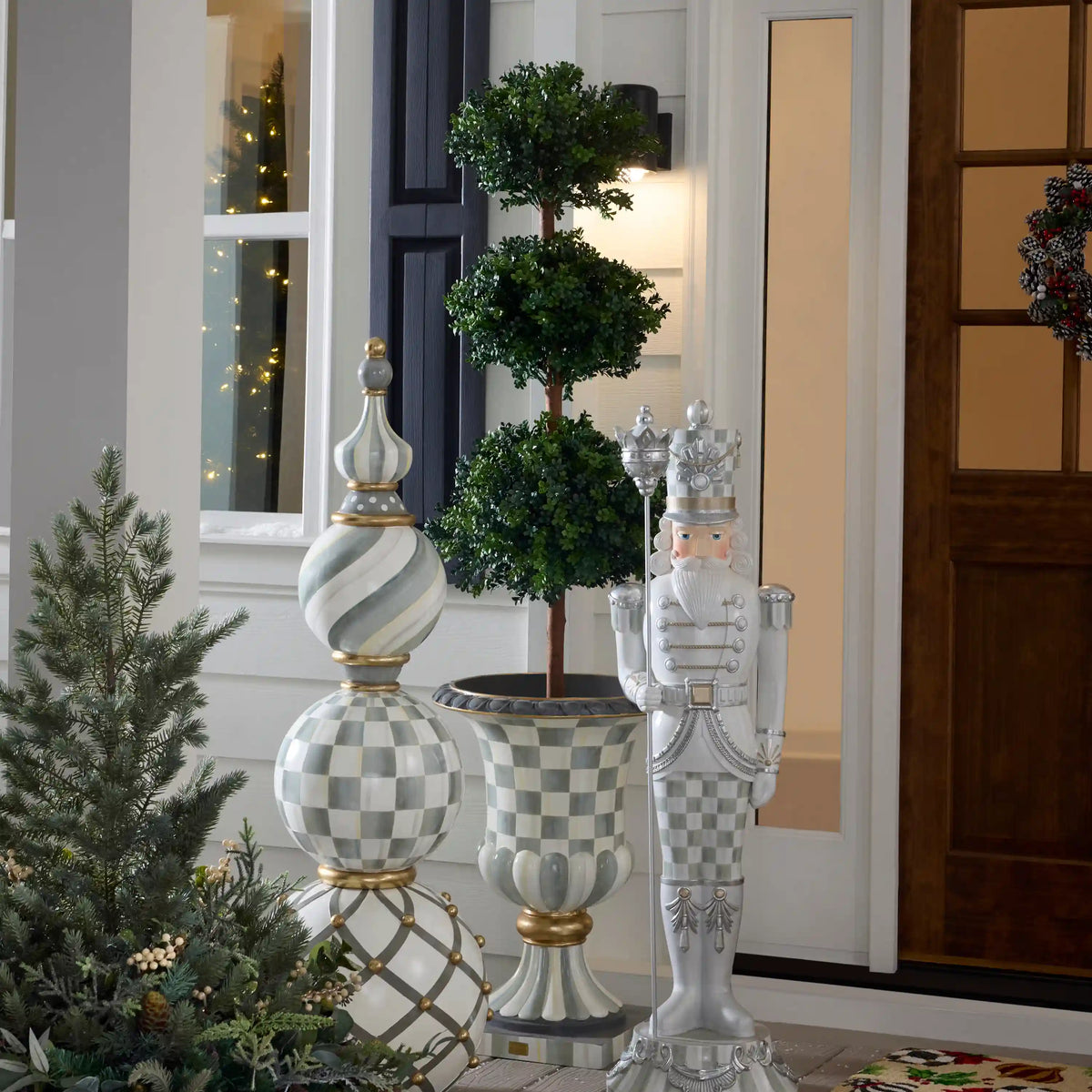 Sterling Check Pedestal Urn