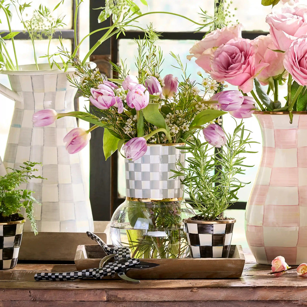 Violet Check Glass Vase