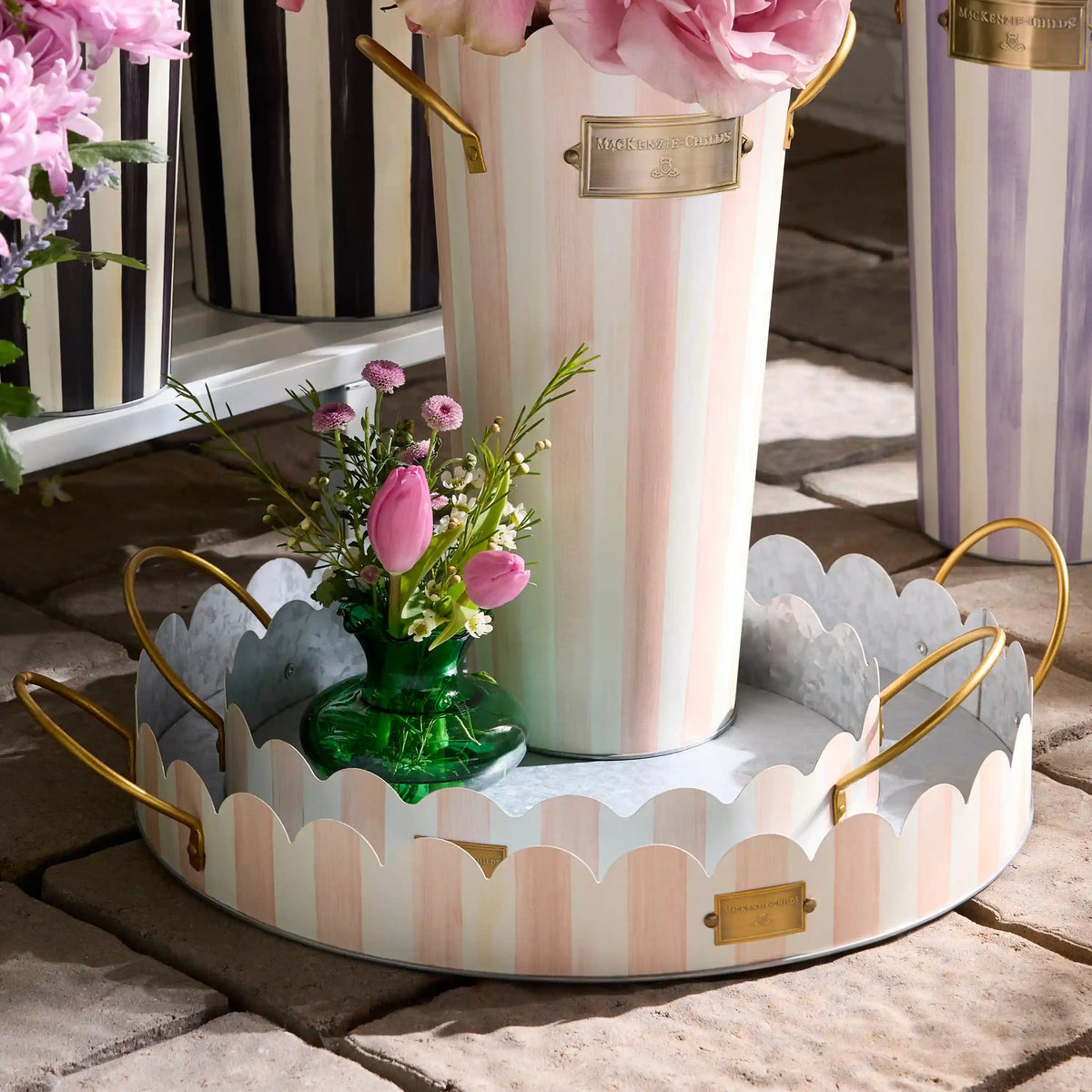 Rosy Stripe Serving Trays, Set of 2