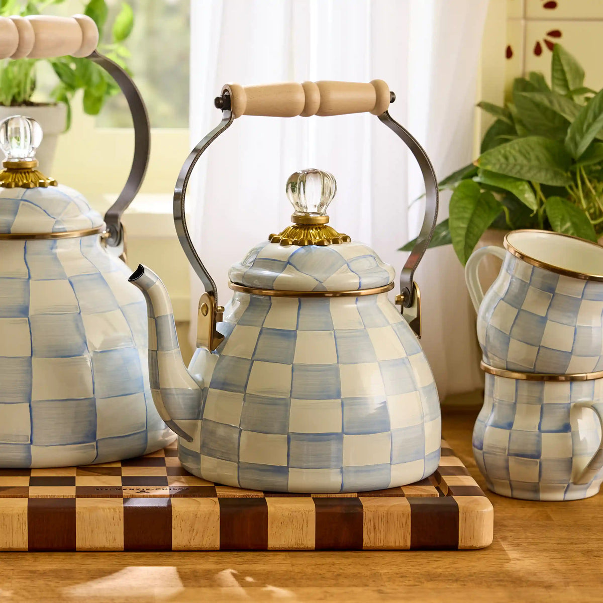 Mocha Check 3 Quart Tea Kettle