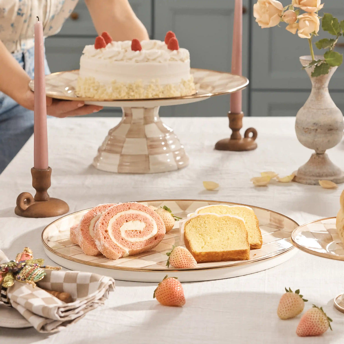 Sterling Check Round Tray