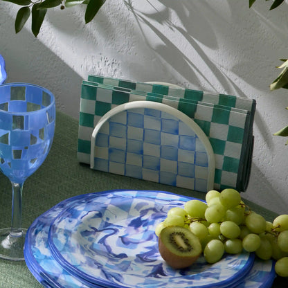 Emerald Check Enamel Napkin Holder