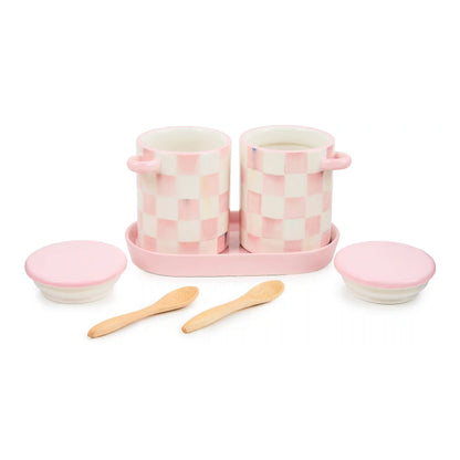 Rosy Check Farmhouse Canisters, Set of 2