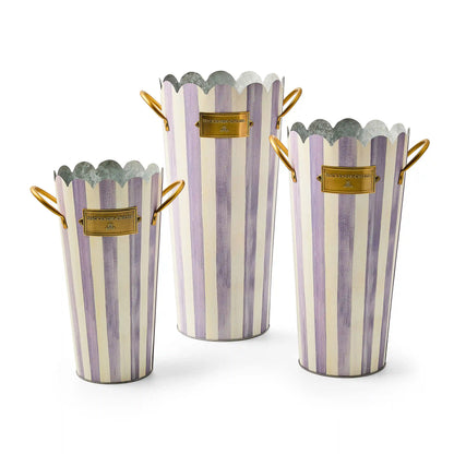 Grass Green Stripe Flower Buckets, Set of 3