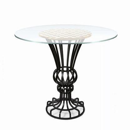 Mocha Check Pedestal Accent Table