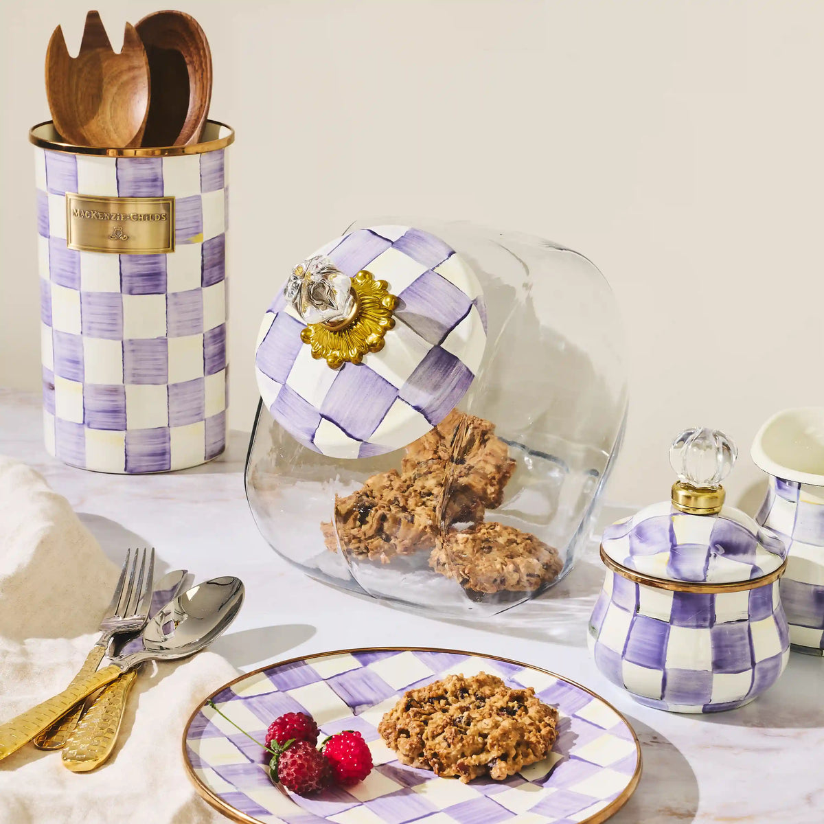 Cookie Jar with Royal Check Lid