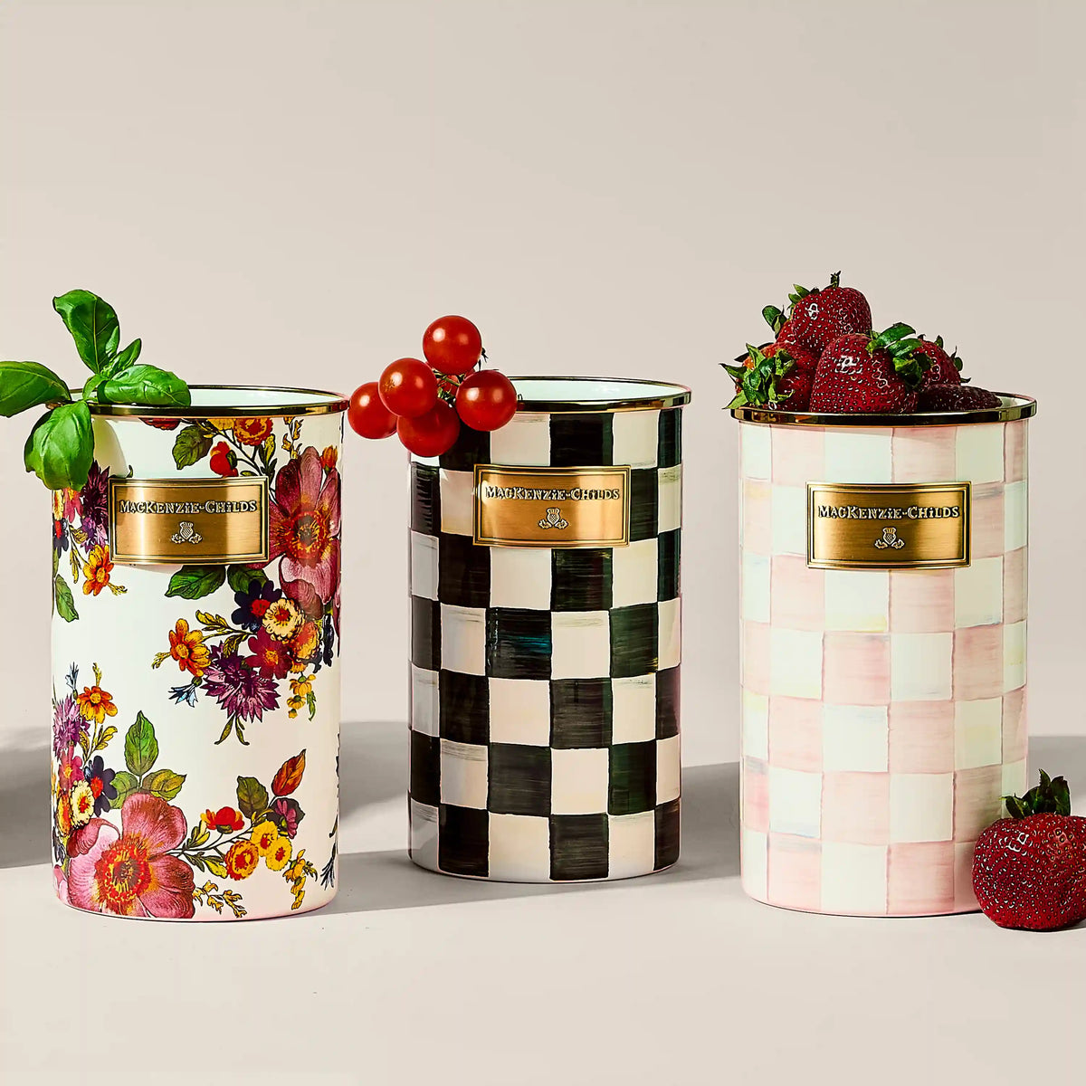 Mocha Check Utensil Holder
