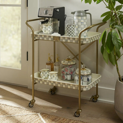 Mocha Check 2-Tier Kitchen Cart