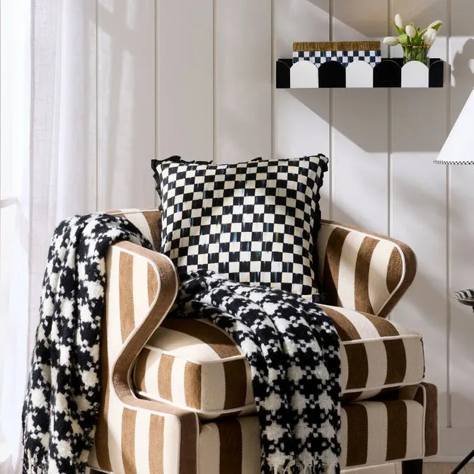 Courtly Check Ruffled Square Throw Pillow