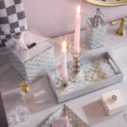 Violet Check Small Glass Candlestick