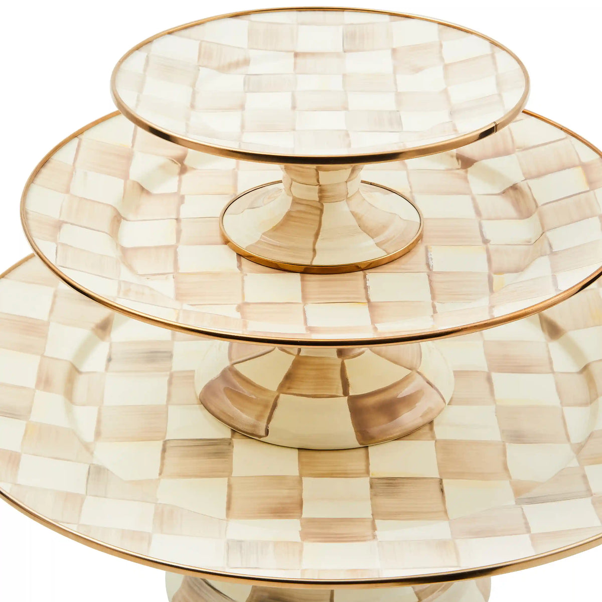 Mocha Check Small Pedestal Platter