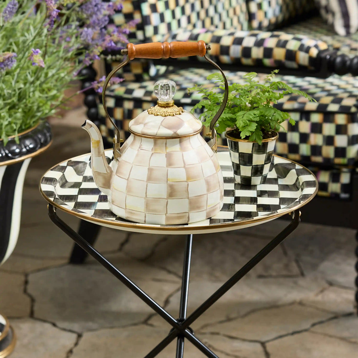Courtly Check Enamel Tilt Accent Table