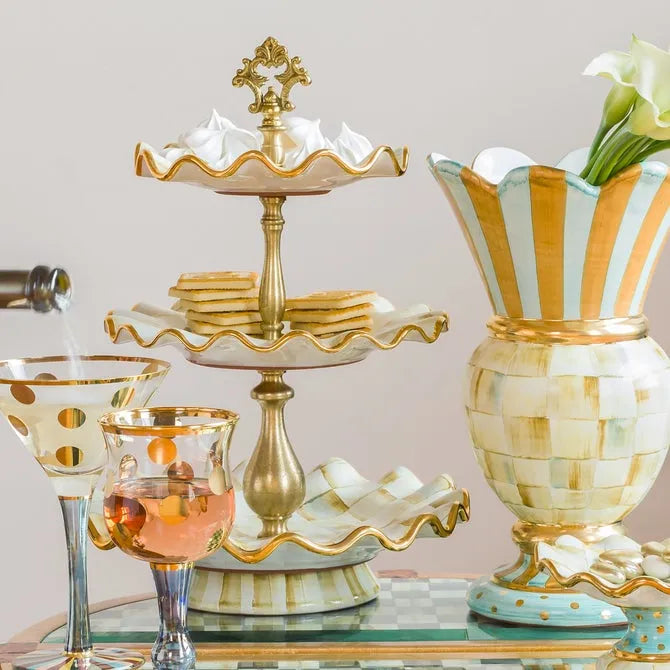 Parchment Check Three Tier Sweet Stand
