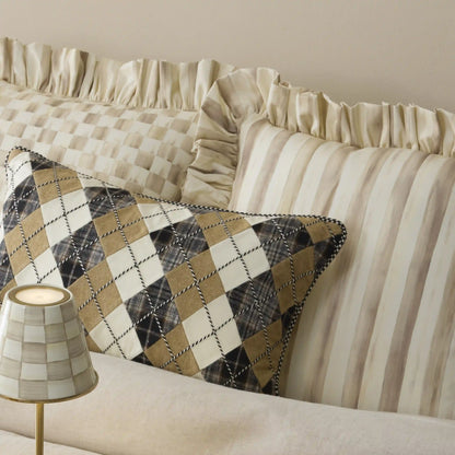 Mocha Stripe Throw Pillow with Ruffle
