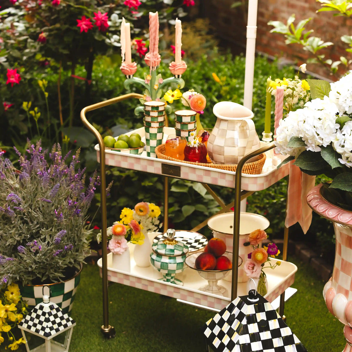 Mocha Check 3-Tier Kitchen Cart