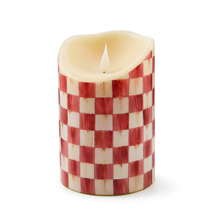 Emerald Check Flameless 5" Pillar Candle