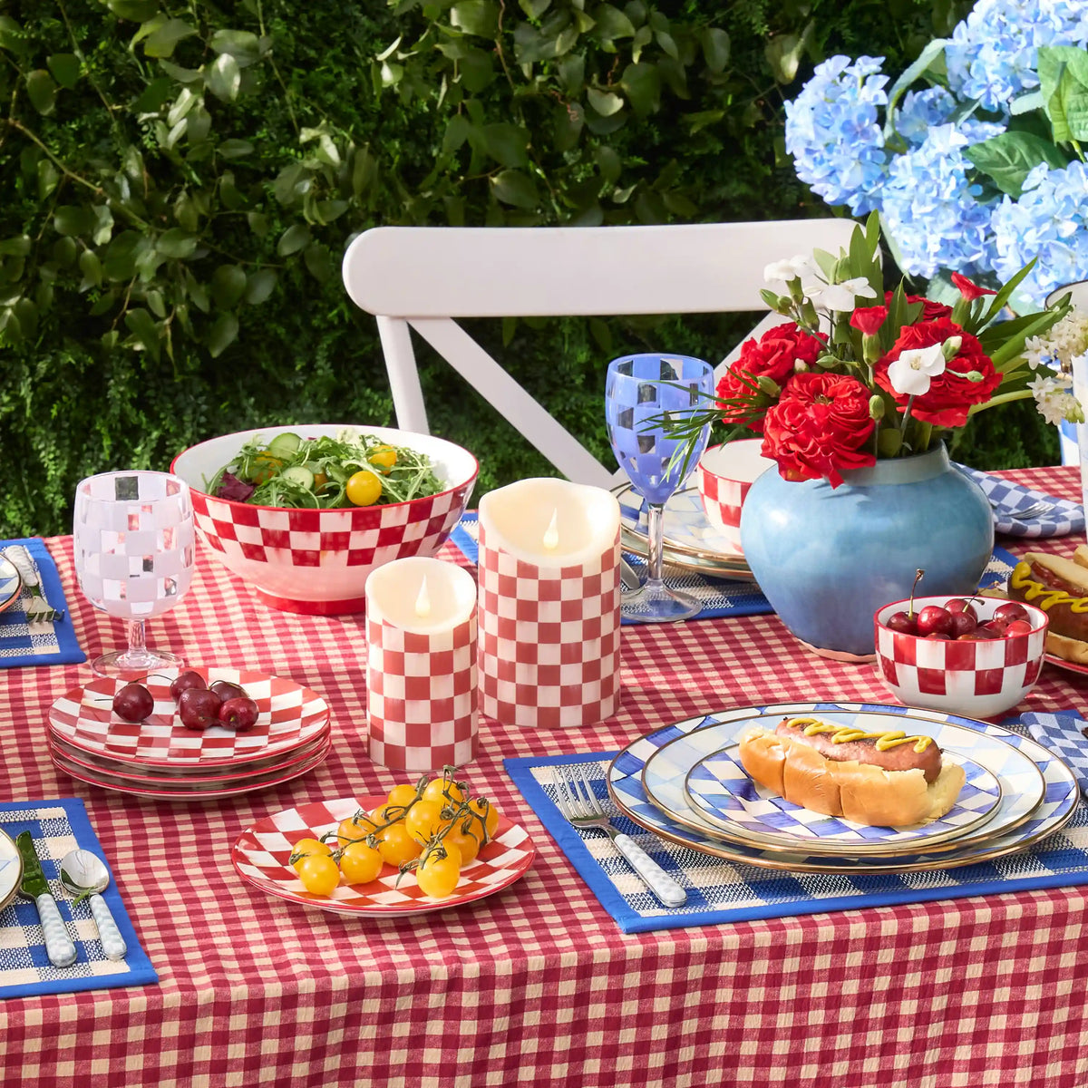 Emerald Check Flameless 5" Pillar Candle