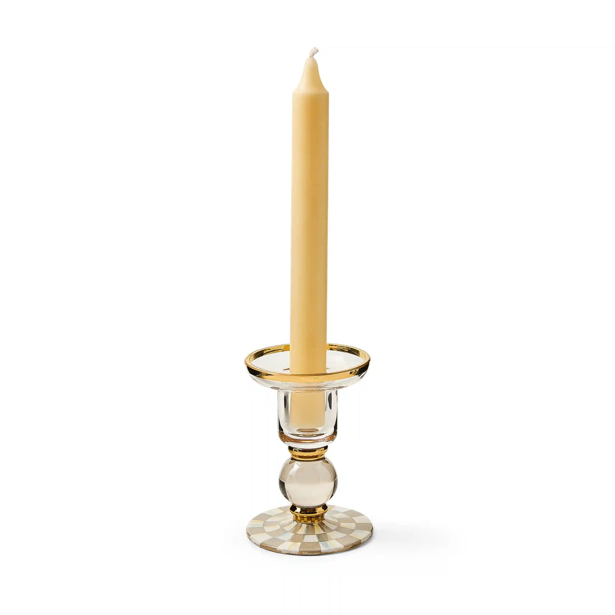 Violet Check Small Glass Candlestick