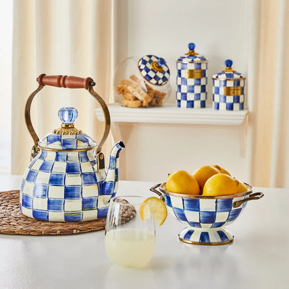 Cookie Jar with Violet Check Lid