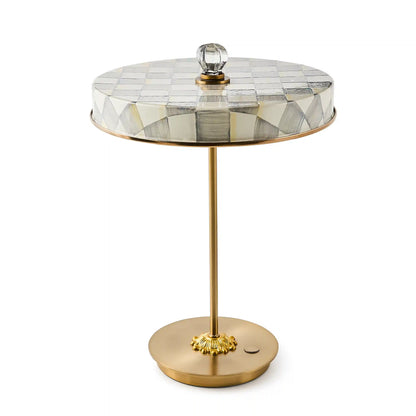 Emerald Check LED Rechargeable Disk Table Lamp
