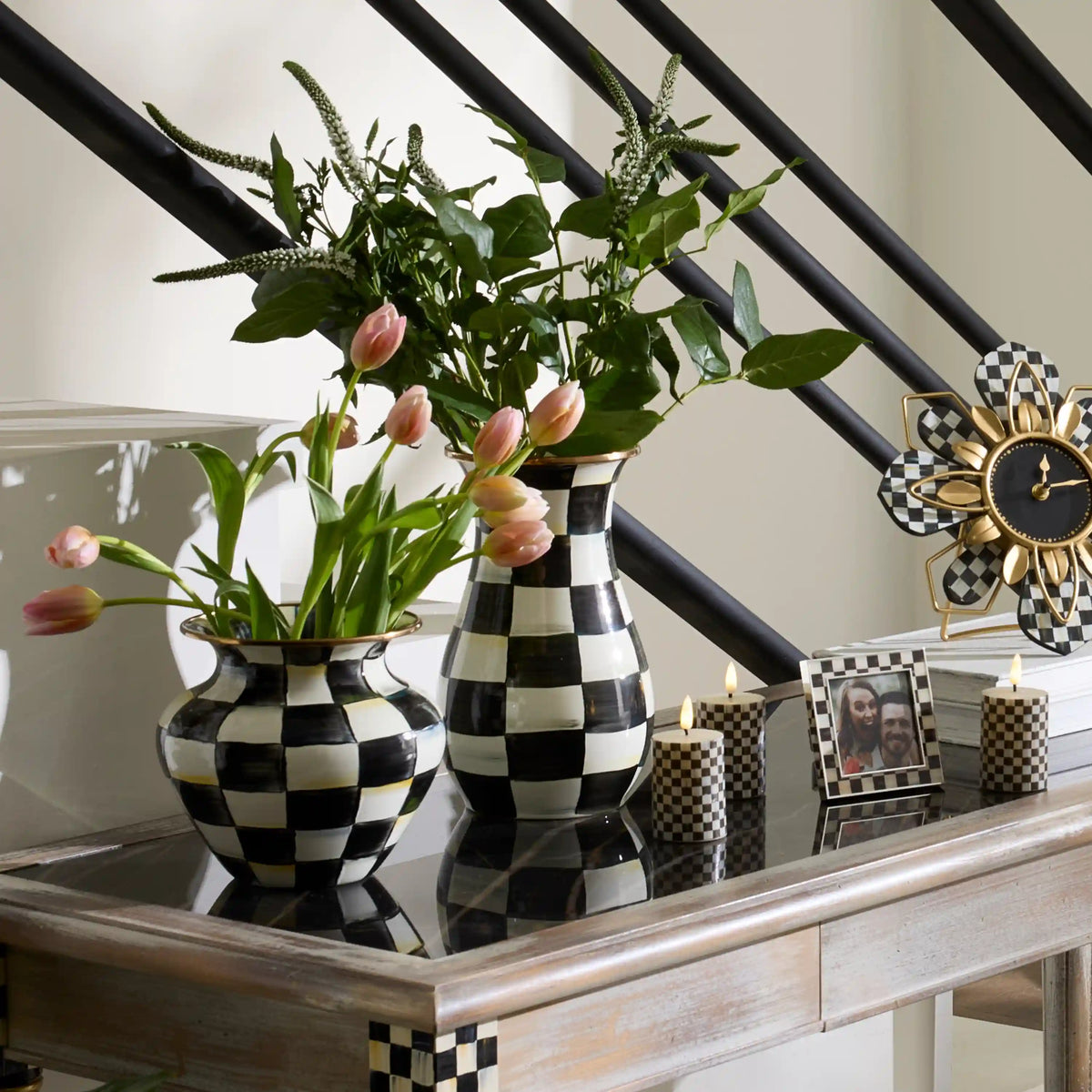 Sterling Check Tall Vase