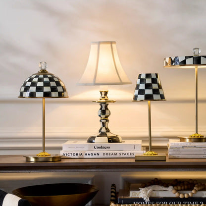 Mocha Check Candlestick Lamp