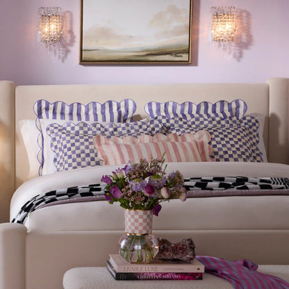 Mocha Check Reversible Scalloped Lumbar Throw Pillow