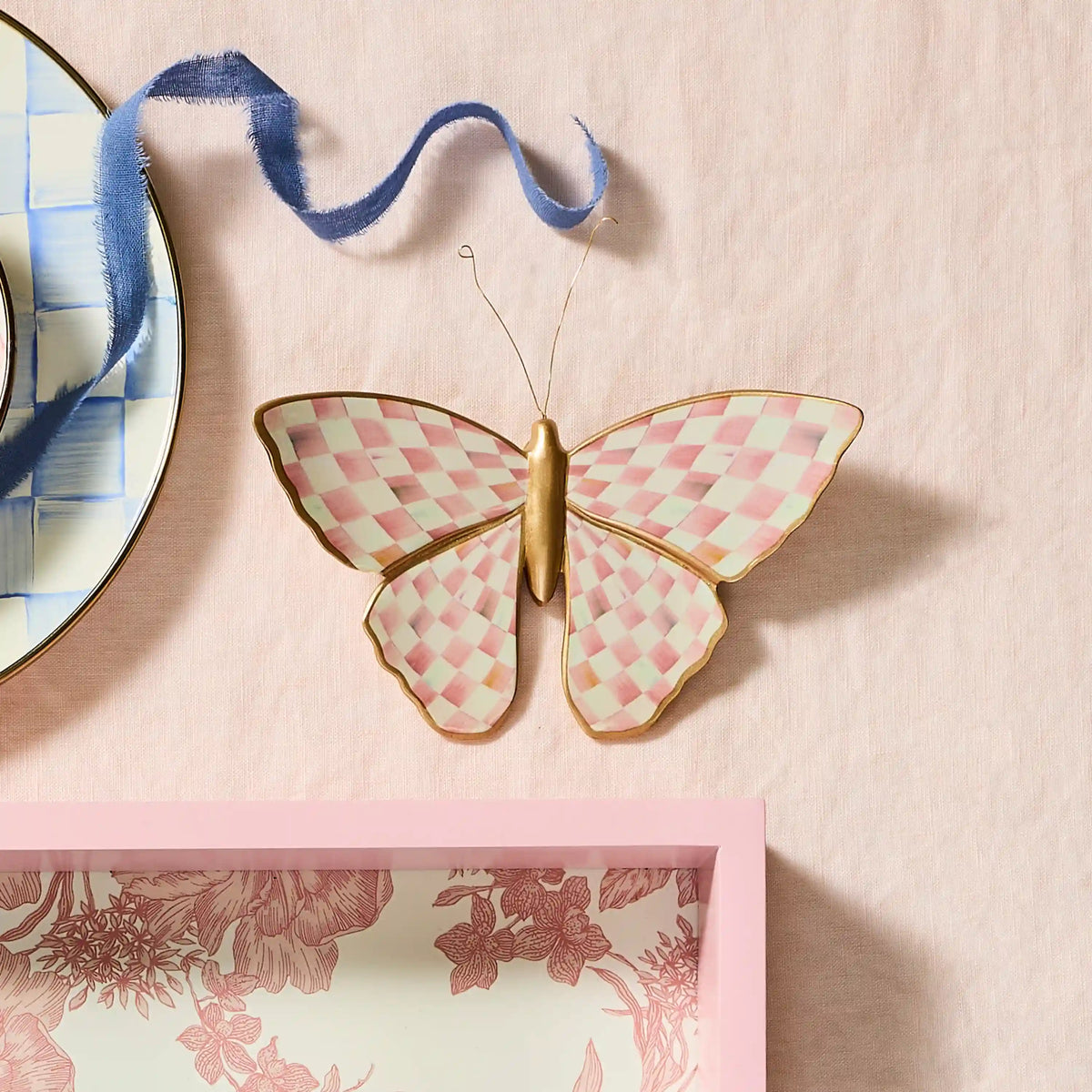 Rosy Check Wall Decor Butterfly Duo