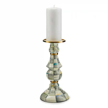 Emerald Check Large Pillar Candlestick